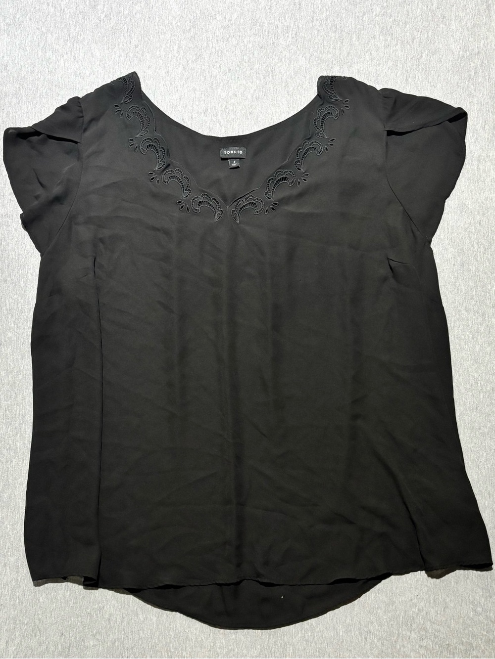 torrid Black Scoop Neck Blouse with Embroidered Trim